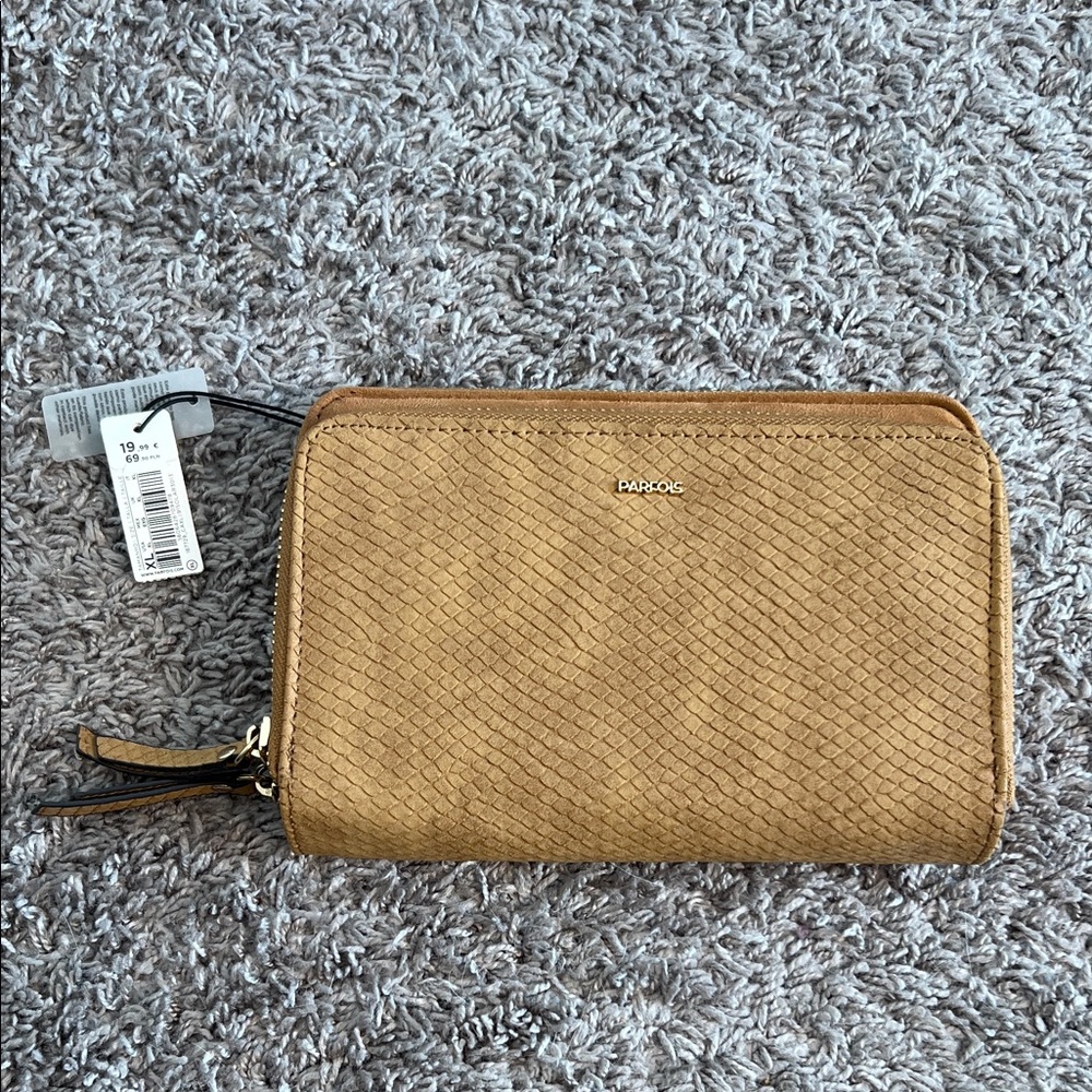 Tan Textured Wallet and Wristlet with Additional Crossbody Strap